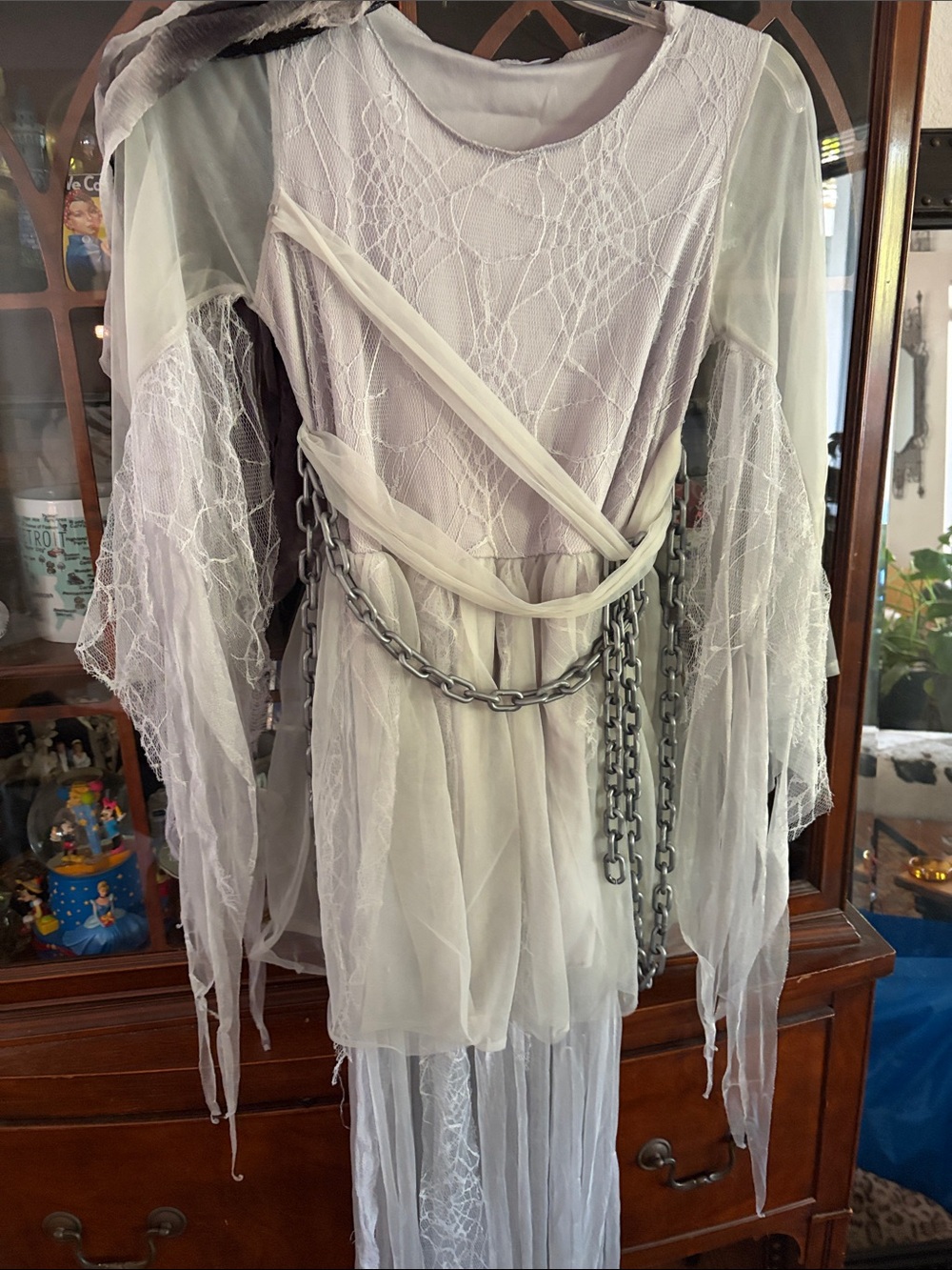 Spirit Sheer Lavender Lace Long-Sleeve Costume Dress with Chain Belt